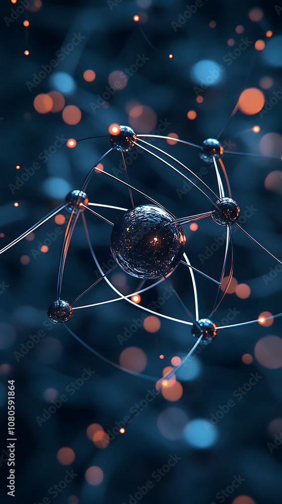 Aufkleber digital atomic structure with glowing particle lines image