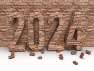 Brick inscription 2030 on stone wall. Christmas post idea for construction company. 3d rendering