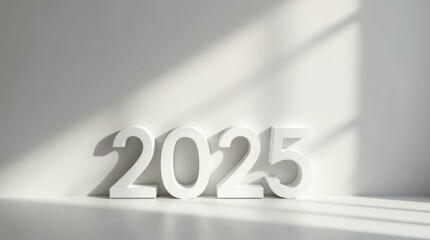 Minimalist Setup with Bold Shadows of 2025 on a Plain Wall