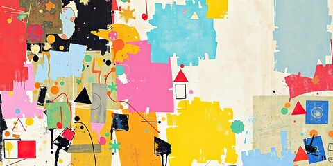 Naklejka premium Abstract artwork with mixed media elements and colorful texture, Colorful patterns, Home decor ideas