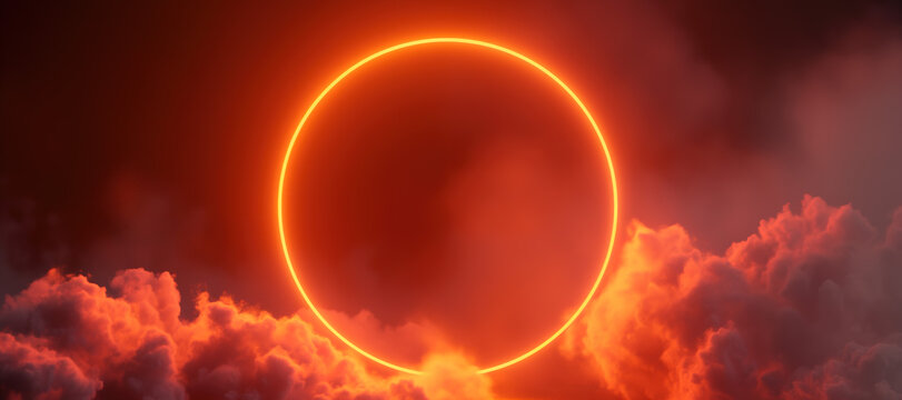 neon light circle line frame background with orange glowing smoke 18