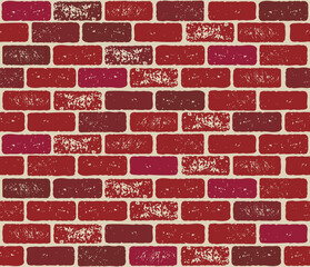 Red brick wall texture with scuffs, created for use in vintage design, rustic styles and retro interiors