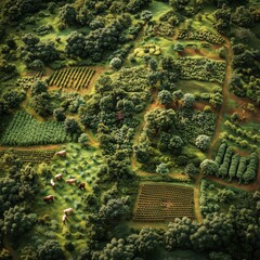 Obraz premium trees integrated with crops A demonstration of agroforestry on a regenerative farm, with trees and crops growing side by side, improving biodiversity and carbon capture.