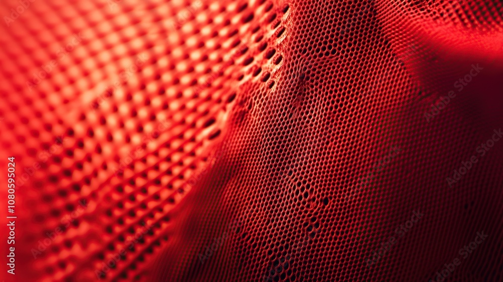 Poster close-up of textured red fabric showcasing intricate patterns and details.