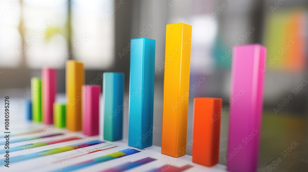 Poster colorful bar graph representing data analysis and comparison.