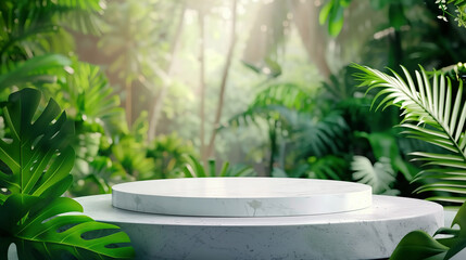 Marble Podium Suitable for Herbal or Medicine Product Advertisement Display on Nature Background
