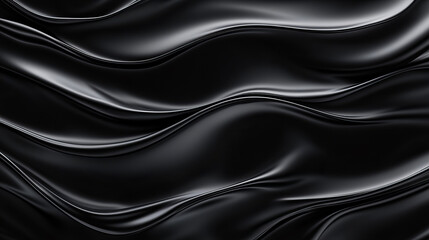 Smooth black fabric draping elegantly with flowing waves, creating an abstract pattern in soft light