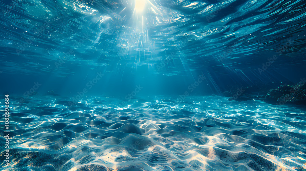 Poster underwater scene with rays of light generated ai