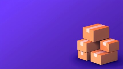 Obraz premium Supply Chain Management concept. A stack of orange cardboard boxes on a purple background, representing shipping, delivery, or storage concepts.