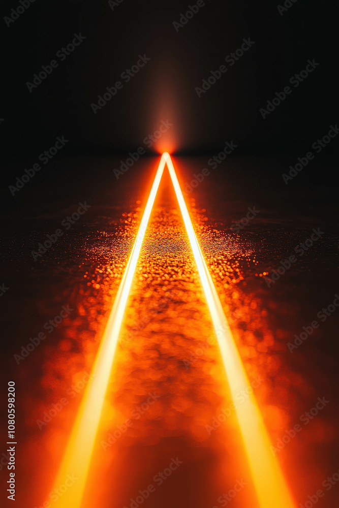 Poster bright orange laser beams projecting into the dark horizon creating a mysterious and futuristic atmo