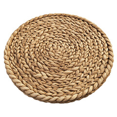 Obraz premium Natural braided round jute rug. 3d render isolated on transparent background.