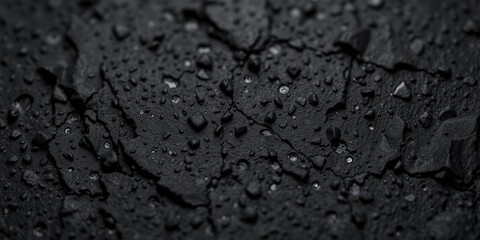 Macro shot of black rough plastic surface with small holes and crevices, close-up macro photography, machinery parts