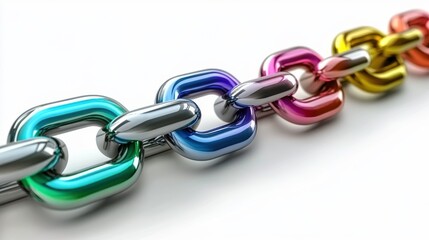 Fototapeta premium Colorful metallic chain links arranged in sequence.