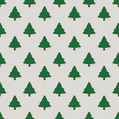 Pattern with green christmas tree and ribbon