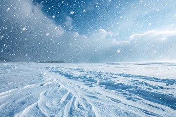 Obraz premium Heavy snowfall scene with swirling white and blue patterns, cold climate, winter storm, blizzard background wallpaper, snow globe