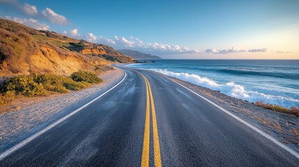 Scenic coastal road drive at sunset pacific ocean landscape