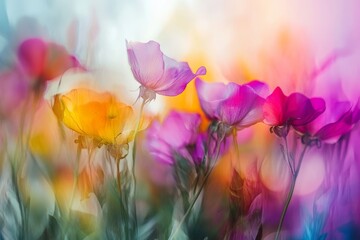 Obraz premium Ethereal festival of blooms a colorful display of flowers and abstract textural wonders