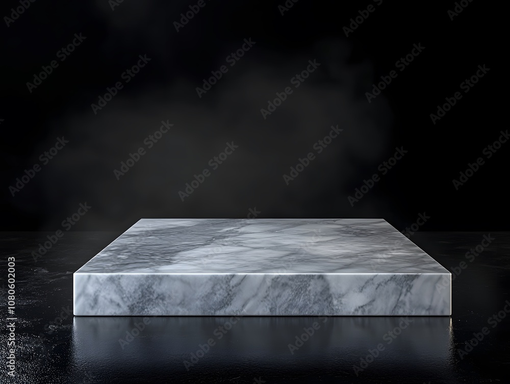 Aufkleber a smooth marble slab on a reflective surface with a dark background and mist.