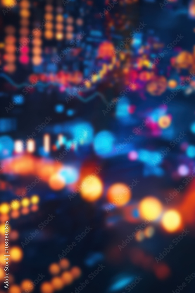 Poster a vibrant abstract background featuring colorful lights, dynamic patterns, and a blend of shapes, pe