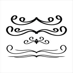 Hand drawn divider icon vector illustration design element of swish, swash, swoosh underline swirl squiggle stroke line