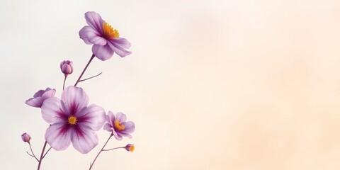 Naklejka premium Watercolor blooms in shades of purple and gold on a subtle, gradient background, contemporary decor, interior design inspiration, dreamy atmosphere