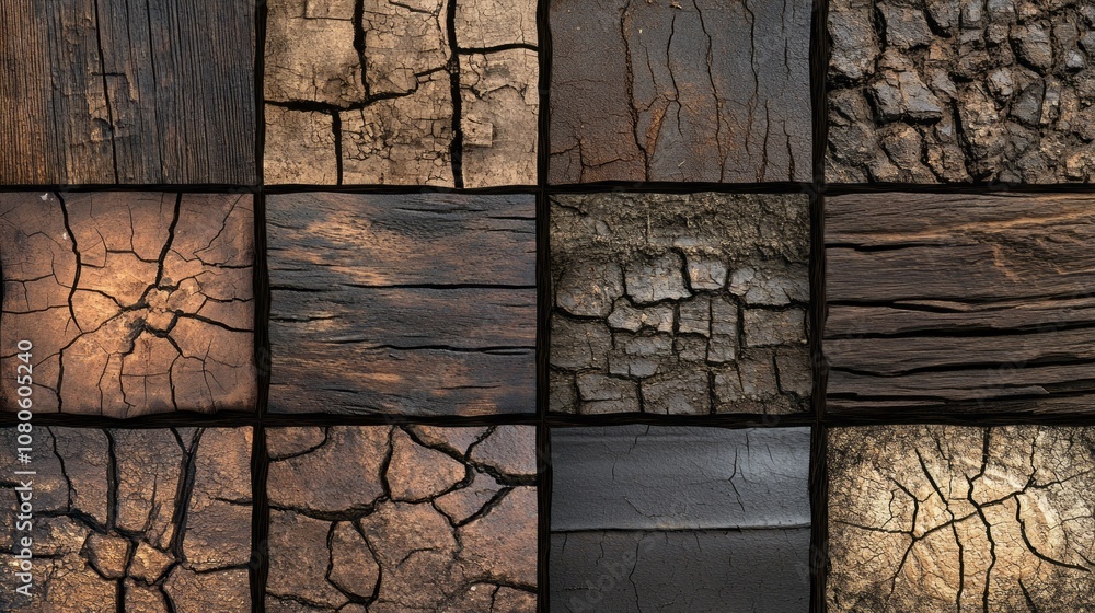 Poster the image is a collage of different textures and patterns, including wood