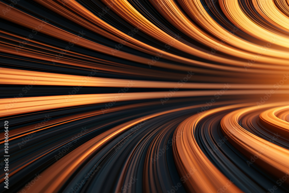 Wall mural an abstract design featuring flowing lines in vibrant orange and black colors, creating a dynamic se
