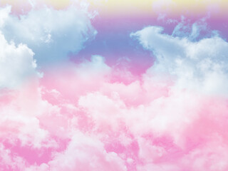 beauty sweet pastel blue and pink colorful with fluffy clouds on sky. multi color rainbow image. abstract fantasy growing light