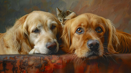 Portrait of Happy dog and cat that looking at the camera together isolated on transparent background, friendship between dog and cat, amazing friendliness of the pets, Generative Ai
