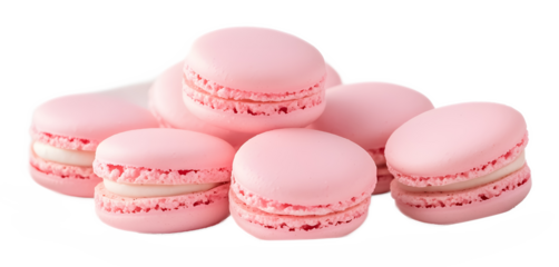 Pink macarons on a white plate on a transparent background. isolated background.