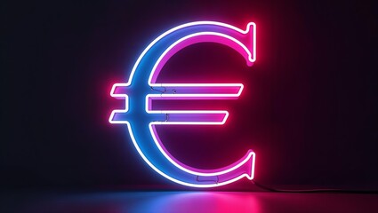 Euro symbol. Neon sign of the monetary unit of Europe