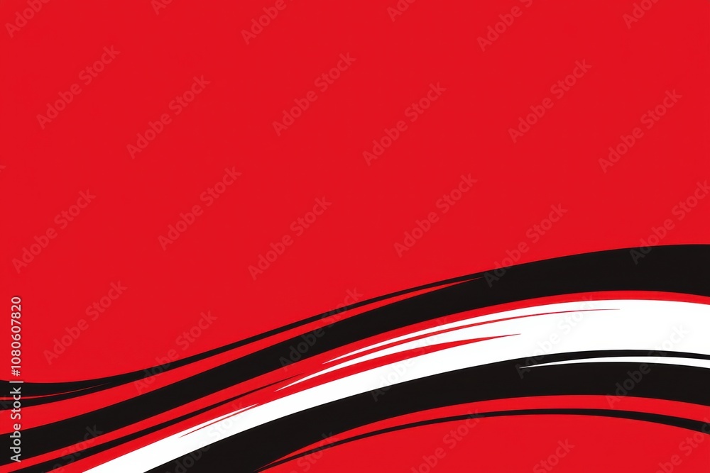 Poster a vibrant red background featuring dynamic black and white wave patterns. ideal for design projects 