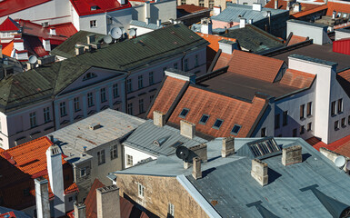 Fototapeta premium Houses with red and orange roofs in old Tallinn.
