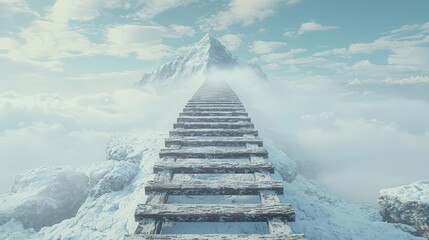 A serene snowy path leading to a majestic mountain under a clear sky.