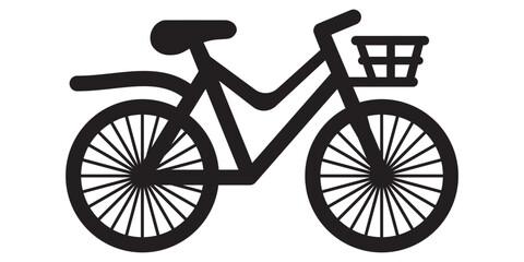 Bicycle Silhouette Vector Illustration. Travel Attribute, Walk, Travel And Sports. Cycling Hobby Symbol. Healthy Lifestyle, Transport With Basket. Isolated On Transparent Background.