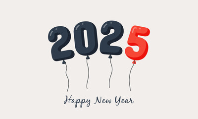 3d balloons in shape of 2025 numbers. Font of 2, 5 and zero signs for party decoration, new year celebration, greeting card. Glossy digits balloons, vector realistic illustration