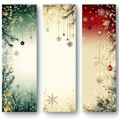 banner of Happy new year. Bright gold, red, green shade. A little bit small firework and snow flakes around boundary. Have a blank space for mockup at the center of all banner.