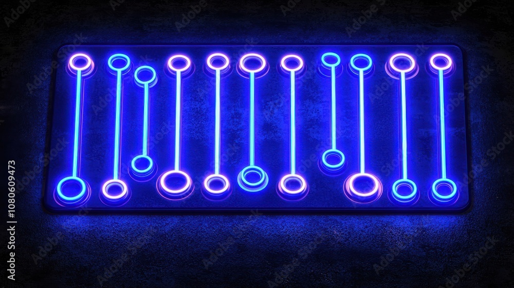Aufkleber futuristic neon light design with glowing blue and purple lines on a dark surface, creating a mesmer