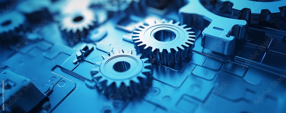 Aufkleber gears rotating smoothly on metallic blue circuit board