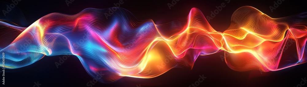 Poster vibrant abstract wave design showcasing colorful light trails in dynamic motion, perfect for modern 