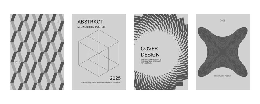 Posters with silhouette minimalistic basic figures, extraordinary graphic assets of geometrical shapes.  Trendy ba uhauspattern backgrounds.