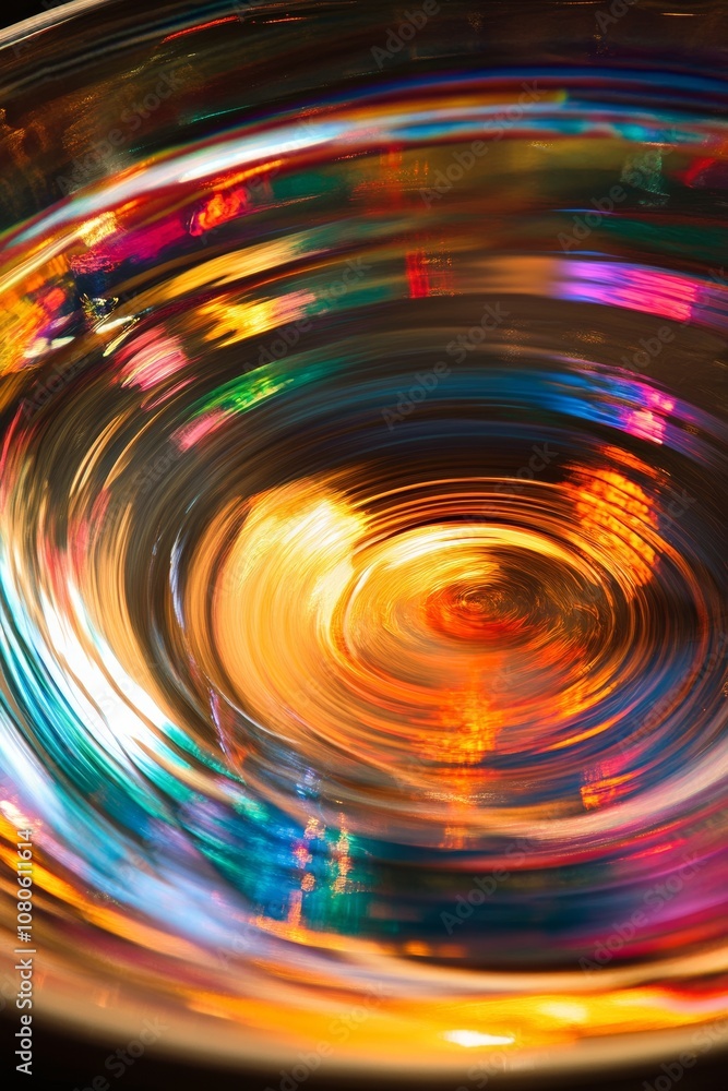 Poster dynamic abstract image of swirling lights in vibrant colors, creating a mesmerizing circular motion 