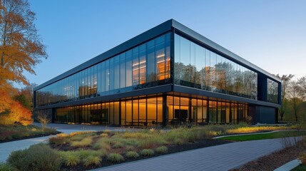 Obraz premium A modern data center office building with glass facade
