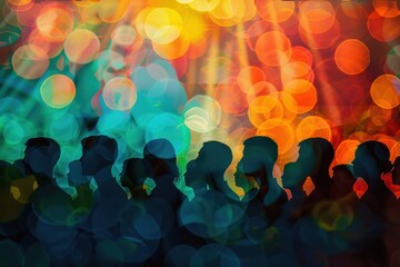 Blurred background of a Christmas choir singing with festive lights and decorations