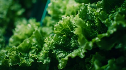 Close-up of fresh green lettuce leaves with water droplets.