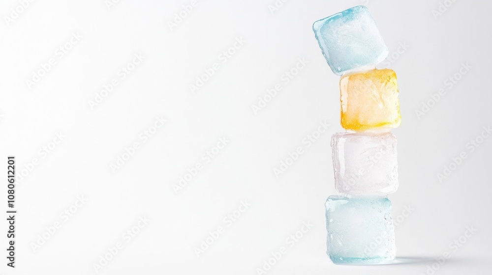Aufkleber a vibrant arrangement of stacked ice cubes in various colors, showcasing transparency and texture, p
