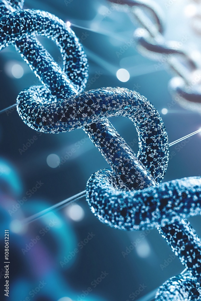 Poster dna chain forming double helix structure connecting biology and technology