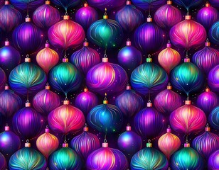 Seamless Christmas background of a colorful holiday illustration of beautifully decorated Christmas ornaments.