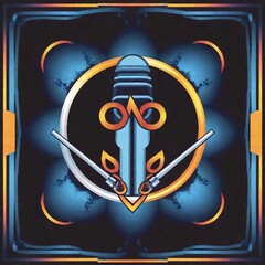 Create a logo featuring two microphones positioned diagonally, with a treble clef intersecting them at the center. Surround the microphones and treble clef with stylized flames to convey a sense of en