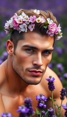 Obraz premium man in the flower garden